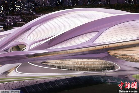 资料图：将作为东京奥运会主会场的新国立竞技场的概念图。