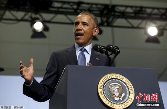 图为奥巴马在第116届对外战争退伍军人全国代表大会上发表演讲。