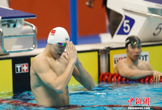 400米自由泳冠军：孙杨。<a target='_blank' href='http://www.chinanews.com/'>中新社</a>记者 杜洋 摄