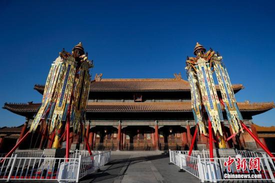 1月21日，故宫博物院首次复原“天灯”“万寿灯”迎己亥春节。/p中新社记者 杜洋 摄