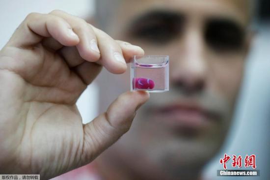 当地时间4月15日，以色列特拉维夫一所实验室内，来自特拉维夫大学的科学家展示3D打印机打印出来出来的人类心脏。据称，这是世界上第一个3D打印的血管化工程心脏。
