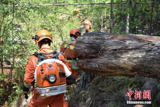 资料图：森林消防队员第一时间赶赴火场实施扑救。供图