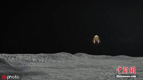 资料图：印度空间研究组织（ISRO）发布未注明日期的“月船2号”登陆器“维克拉姆”号登陆的模拟图片。图片来源：ICphoto