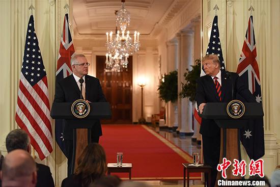 当地时间9月20日，美国总统特朗普与来访的澳大利亚总理莫里森在白宫会晤。双方在会晤后举行联合记者会。 <a target='_blank' href='http://www.chinanews.com/'>中新社</a>记者 陈孟统 摄