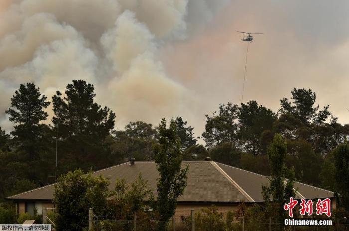 资料图：当地时间2019年12月21日，澳大利亚悉尼西南部Bargo的房屋附近发生森林大火。当日，澳大利亚灼热的热浪加剧了部分地区的森林大火蔓延，悉尼周边失控的林火进一步恶化。