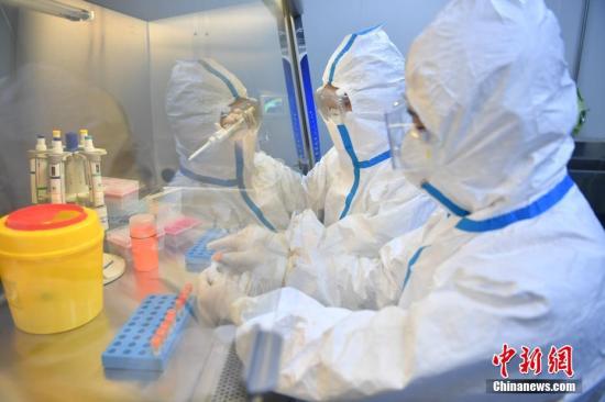 检测人员正在负压实验室开展新冠病毒核酸检测工作。张浪 摄