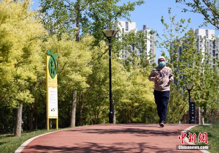 资料图：市民在体育公园内跑步锻炼。中新社记者 侯宇 摄