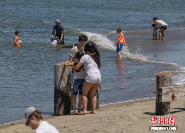 当地时间5月25日，美国旧金山市民在金门大桥附近的海滩纳凉。<a target='_blank' href='http://www.chinanews.com/'>中新社</a>记者 刘关关 摄
