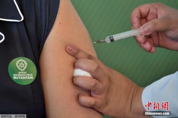 巴西首批新冠疫苗接种者接种中国疫苗。