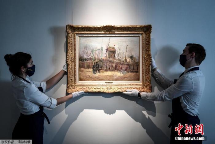 当地时间2月24日，法国巴黎，苏富比拍卖行展出荷兰后印象派代表性画家文森特·威廉·梵高于1887年的画作《蒙马特街场景》。苏富比拍卖行将于3月25日拍卖该画作。