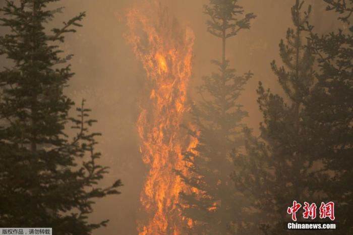 7月23日消息，美国俄勒冈州，正在蔓延的“布勒格”山火燃烧面积已接近40万英亩。这是今年以来美国境内规模最大的一场山火。当地时间22日，“布勒格”山火又蔓延了约4000英亩。据悉，“布勒格”山火由闪电引起。已导致2100多人被疏散。图为俄勒冈州山火依旧燃烧。