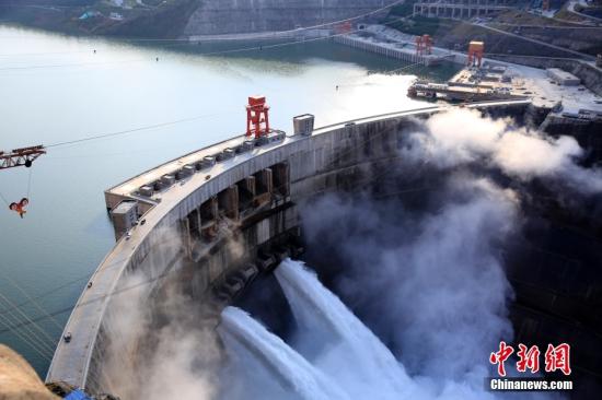 Aerial view of the Baihetan hydropower station, a mega station in the upper section of the Yangtze River. (Photo/China News Service)