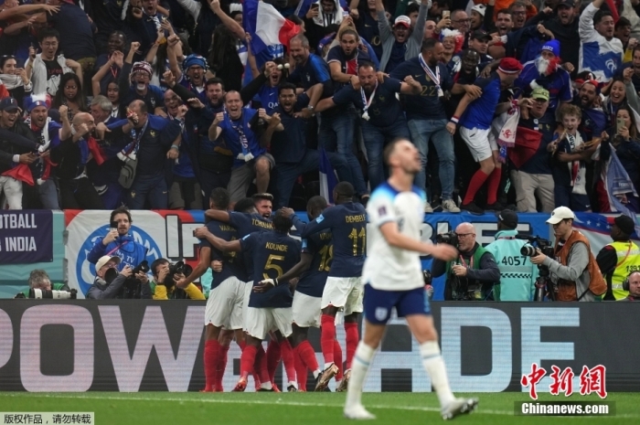 法国队庆祝进球。中新社记者 崔楠 摄