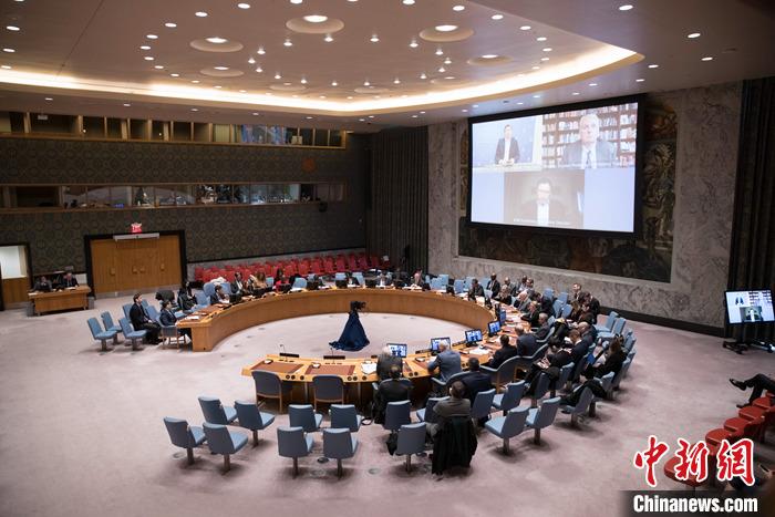 当地时间3月14日，纽约联合国总部，安理会审议乌克兰问题。 中新社记者 廖攀 摄