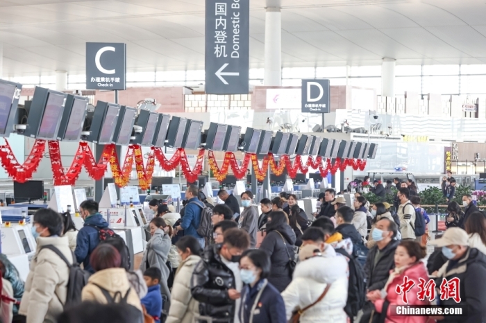 资料图为2024年春运期间，旅客在南京禄口国际机场出行。
中新社
记者 泱波 摄