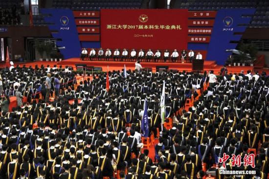 资料图：浙江大学举行2017届本科生毕业典礼，近6000名浙大学生参与学位授予仪式。 中新社记者 夏森森 摄