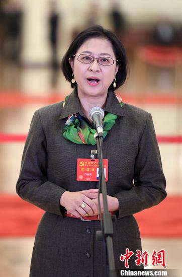 10月18日，中国共产党第十九次全国代表大会在北京人民大会堂开幕。开幕前举行首次“党代表通道”采访活动。图为卢丽安代表接受采访。 中新社记者 毛建军 摄