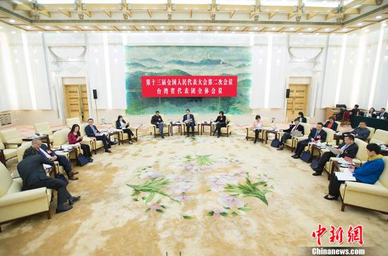 3月9日，十三届全国人大二次会议台湾省代表团举行全体会议，审议全国人大常委会工作报告，并对媒体开放。

中新社记者 王骏 摄