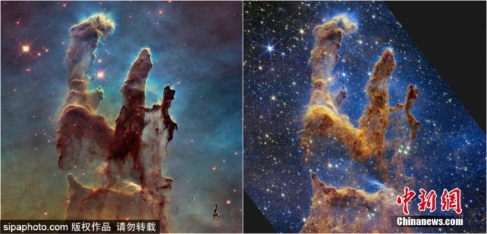 NASA公布詹姆斯·韦伯太空望远镜所摄“创生之柱”图像
